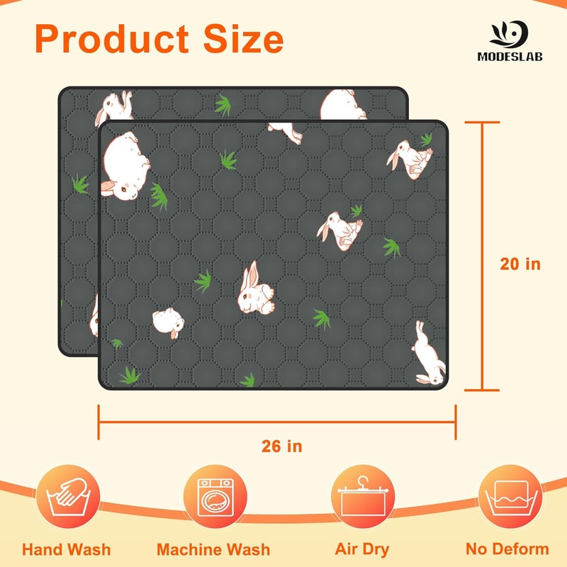 MODESLAB 2-Pack Guinea Pig Cage Liner, 20in x 26in Fast Absorption Washable Bedding Pee Pads for Dogs Puppy Rabbit Small Animal Cage Mat, Leakproof & Non-Slip - Image 2